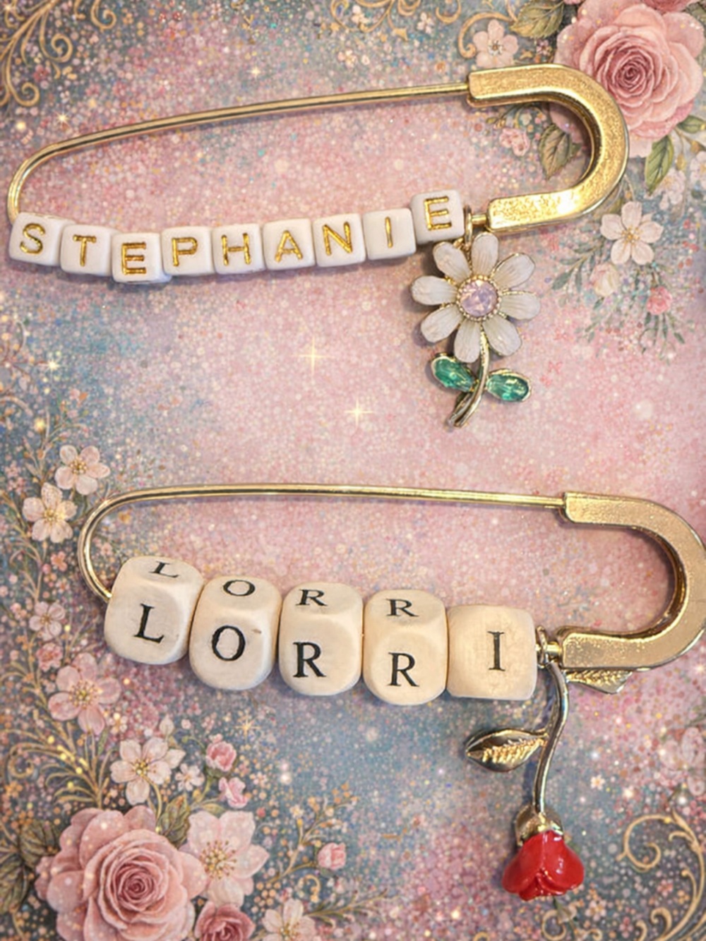 Personalized Beaded Name Charm Keychains – White & Gold
